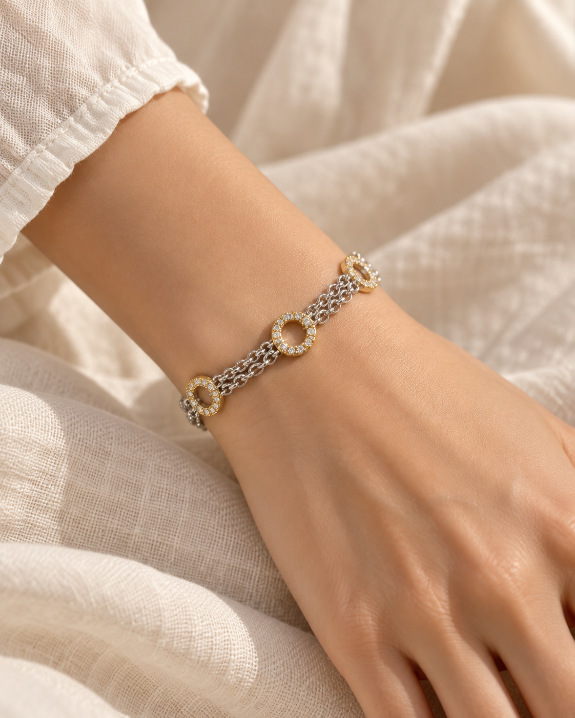Pulseira Bianca, pulseira bicolor com zircónias (pormenor 8) — Solène Lisboa