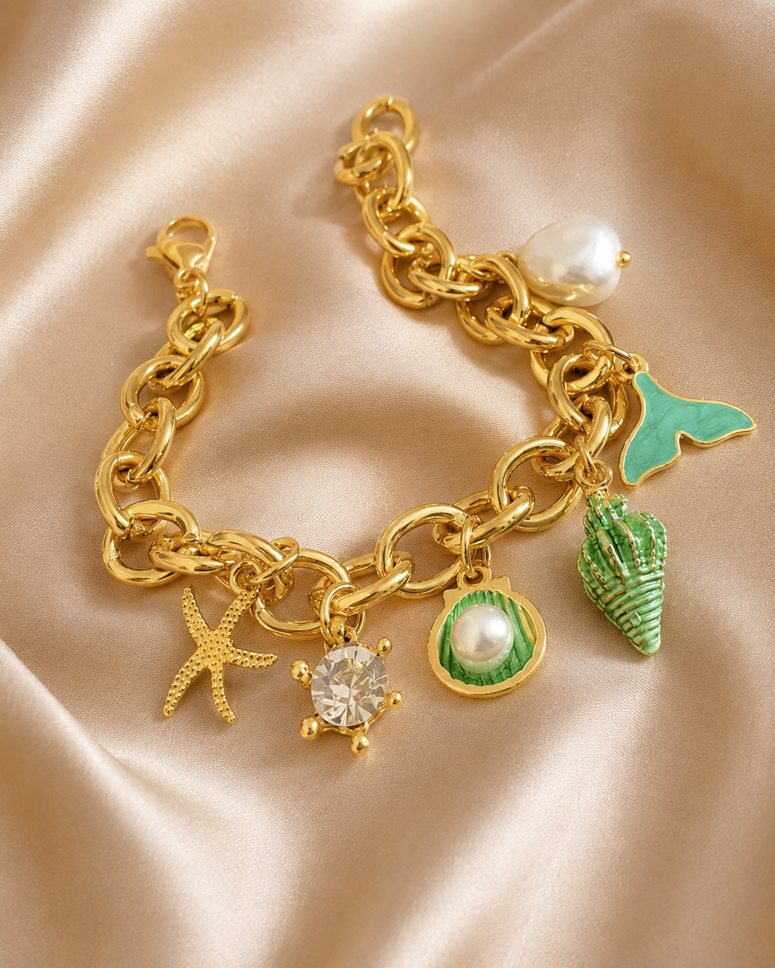 pulseira verde conchinhas