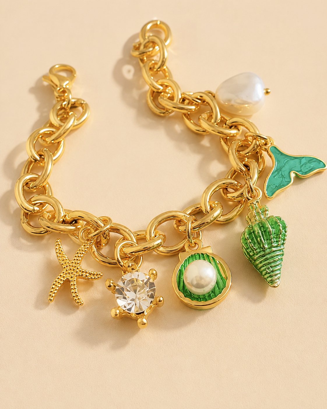 pulseira verde conchinhas