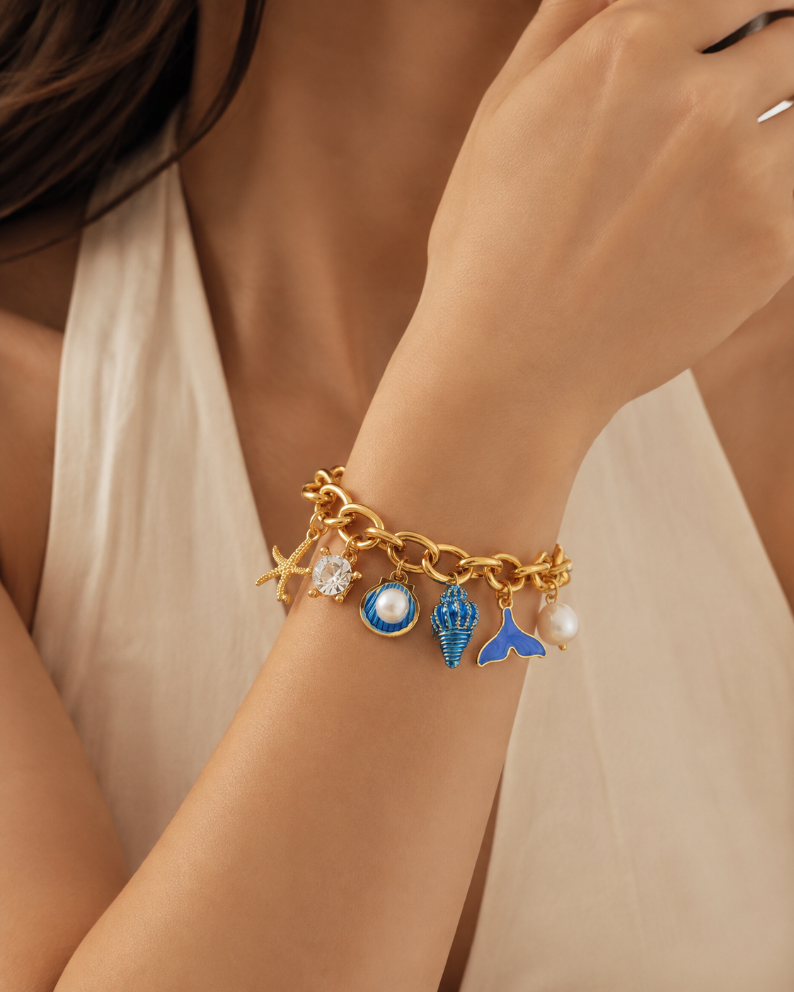 pulseira azul conchinhas