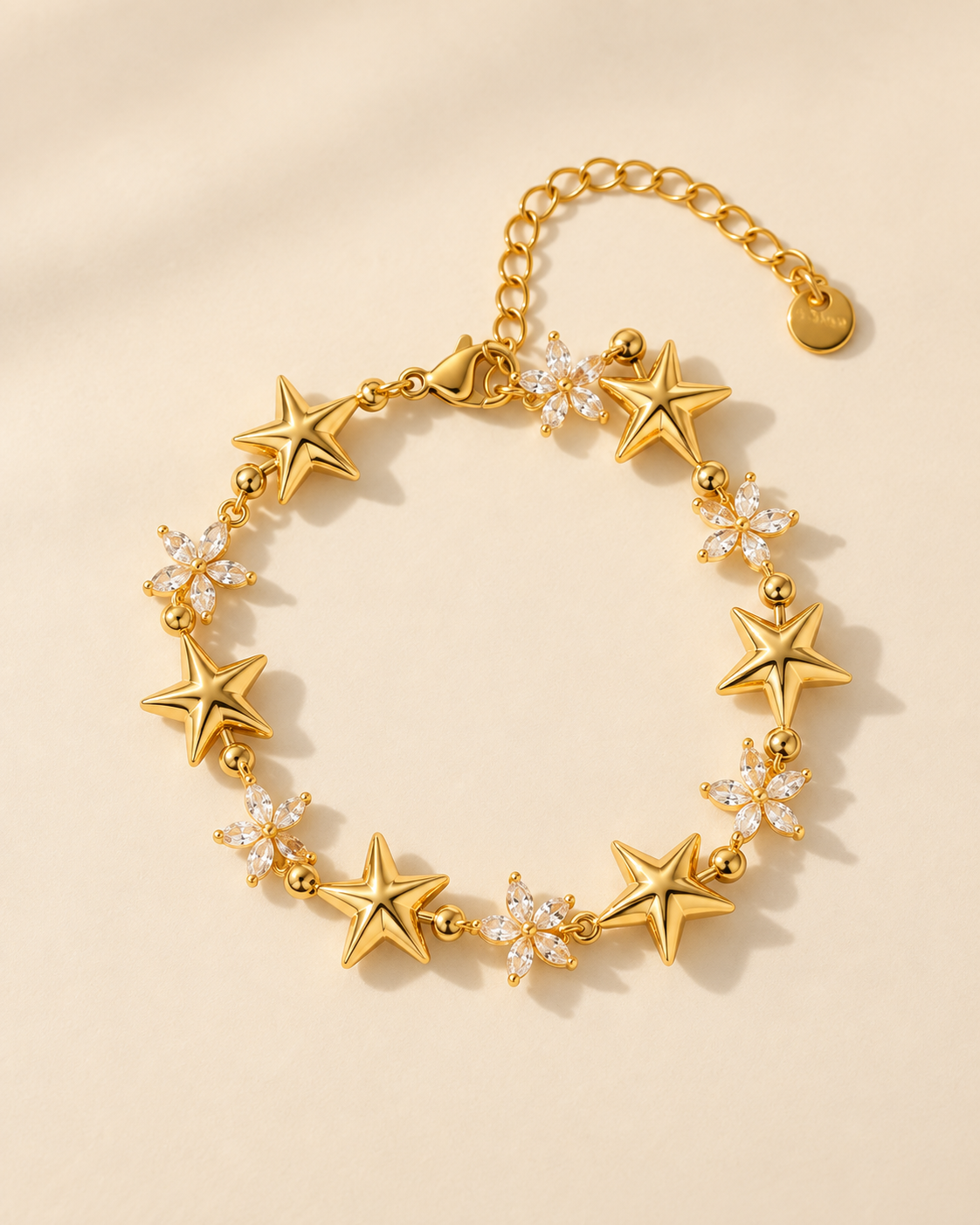 Pulseira Estrela, pulseira dourada de estrelas com zircónias — Solène Lisboa
