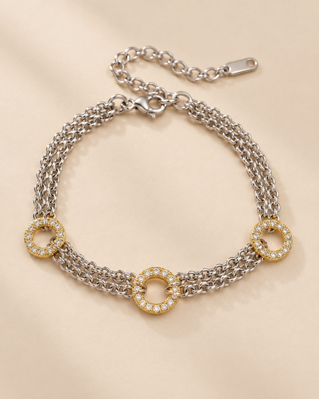 Pulseira Bianca, pulseira bicolor com círculos de zircónias — Solène Lisboa
