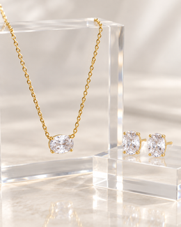 Conjunto Oval, colar e brincos com zircónia oval (pormenor 1) — Solène Lisboa