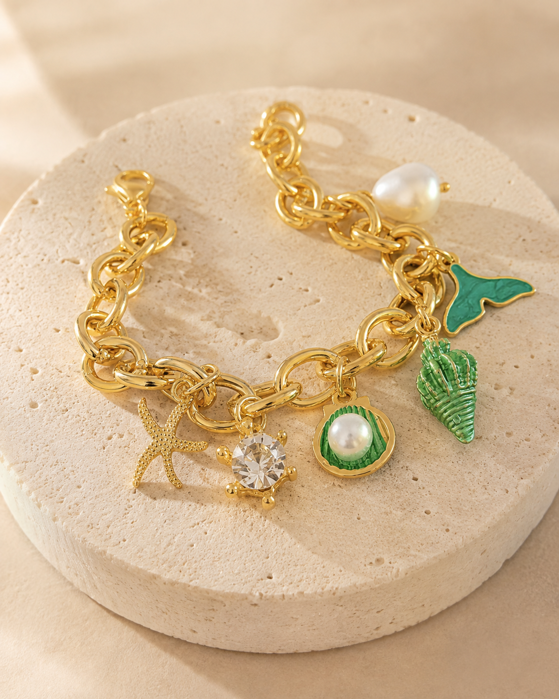 pulseira verde conchinhas