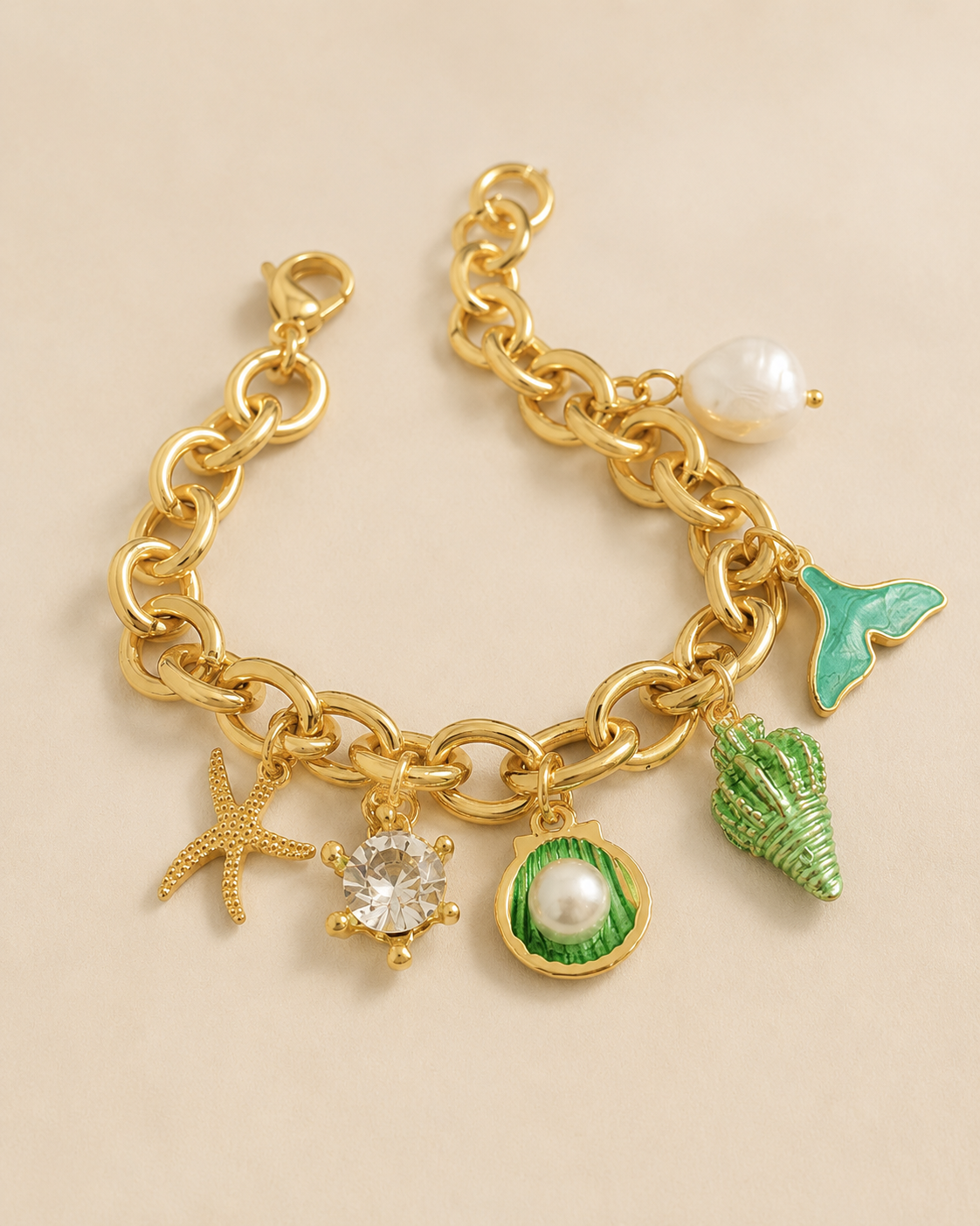 pulseira verde conchinhas