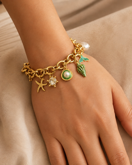 pulseira verde conchinhas
