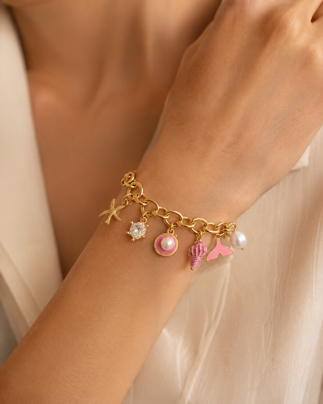 pulseira rosa conchinhas