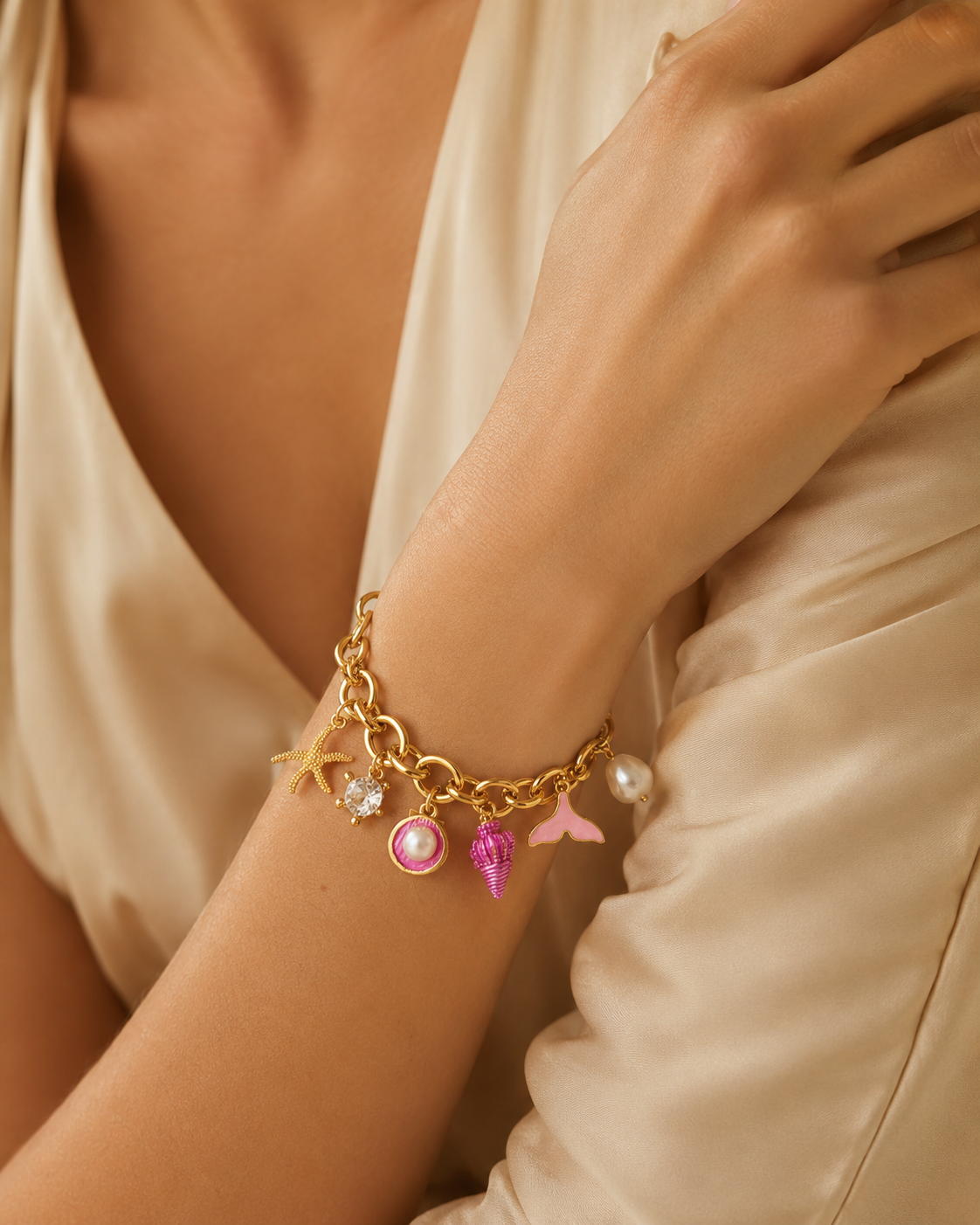 pulseira rosa conchinhas