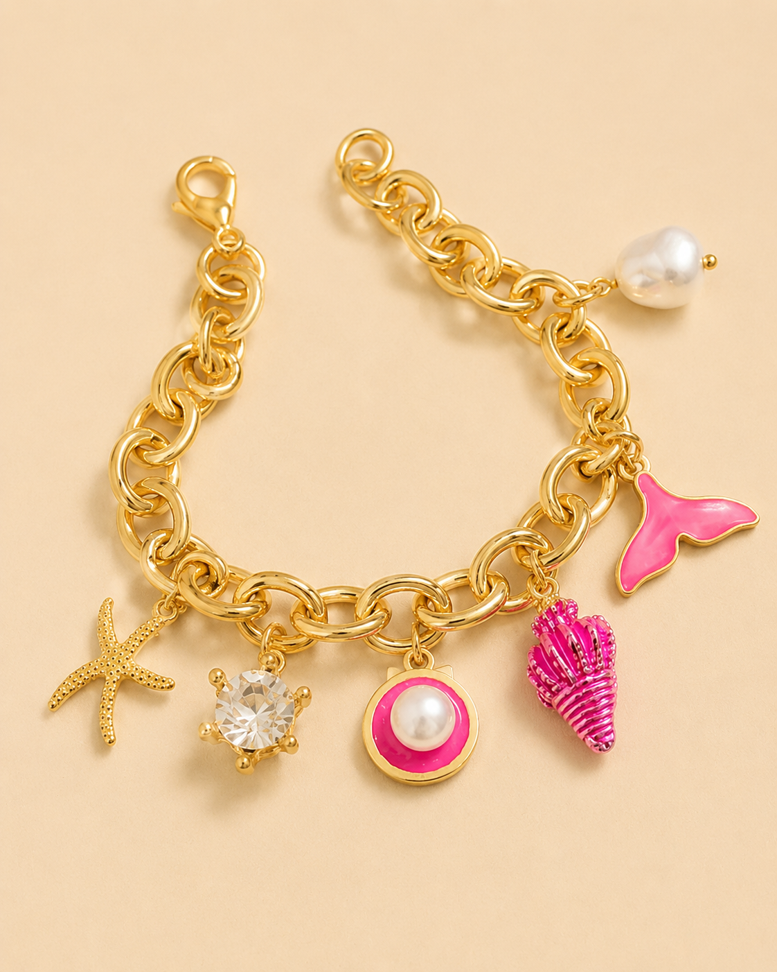 pulseira rosa conchinhas