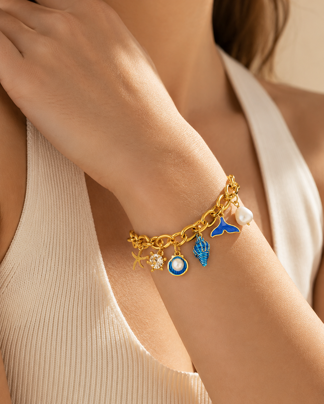 pulseira azul conchinhas